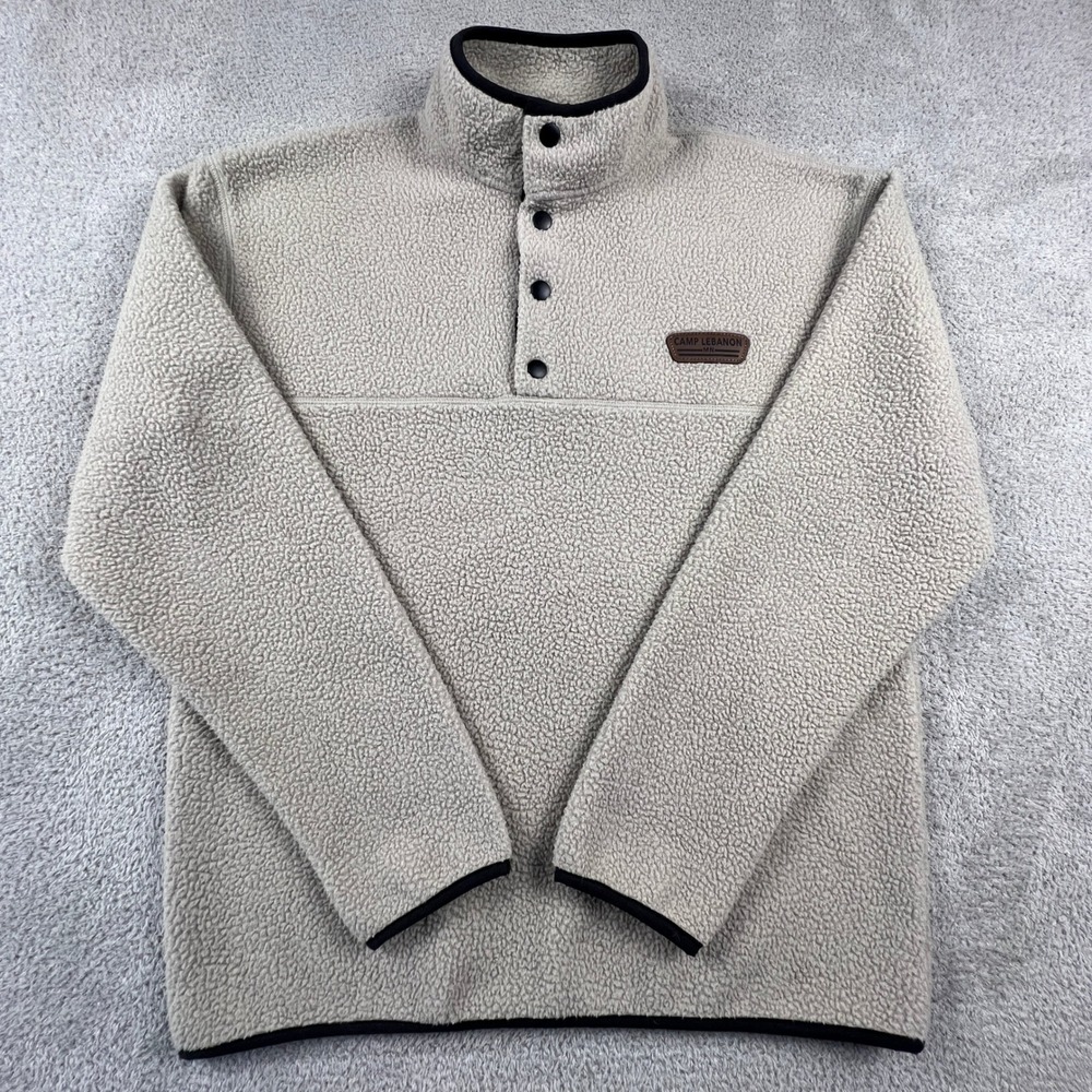 Artisans Sherpa Fleece Pullover Camp Lebanon Snap Mock Neck Beige Mens Medium